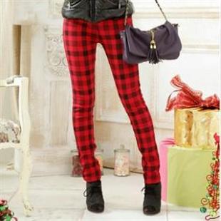 爆款加绒加厚松紧腰提臀显瘦保暖格子小脚休闲长裤RY7719