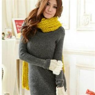 容悦保暖高领蝶结烫钻修身长款打底毛衣RY5526