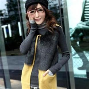 韩语依轩JK80034中长款带毛毛针织毛线马甲