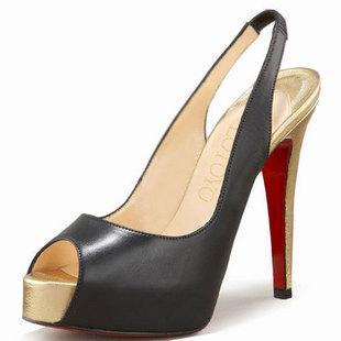 LOTOYO黑色羊皮金色鱼嘴凉鞋LTYQC225